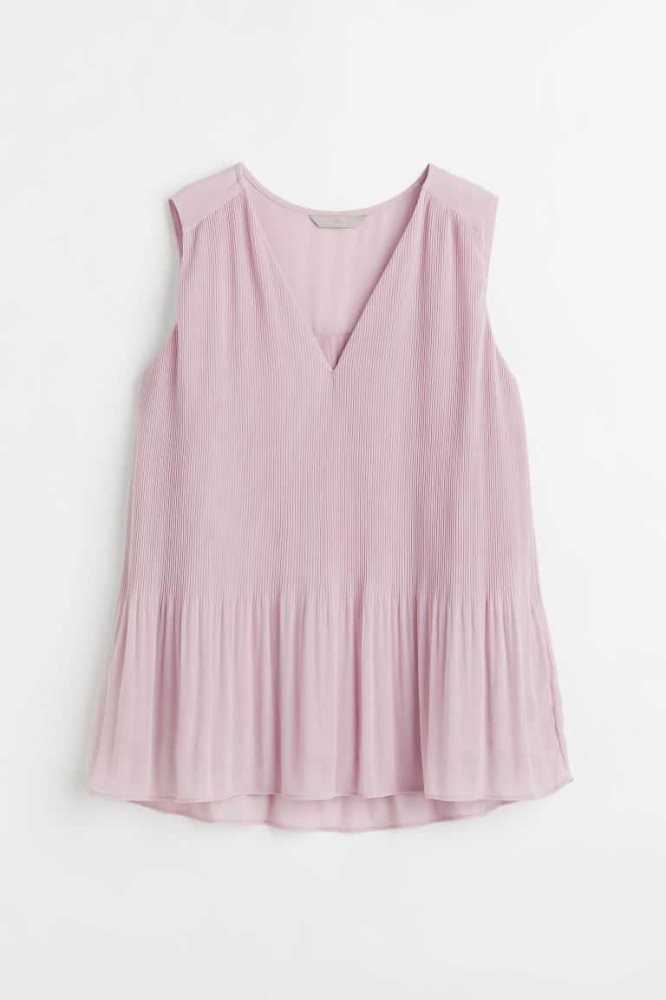 Tops H&M Plisado Chiffon Mujer Creme | 258967JGX