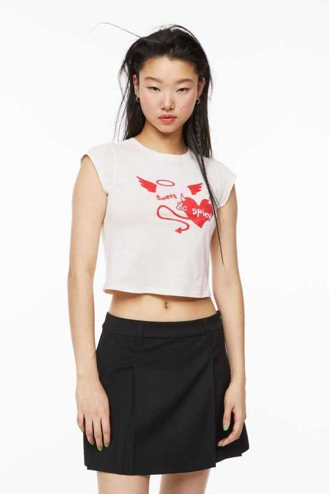 Tops H&M Printed Mujer Creme | 438791OYJ