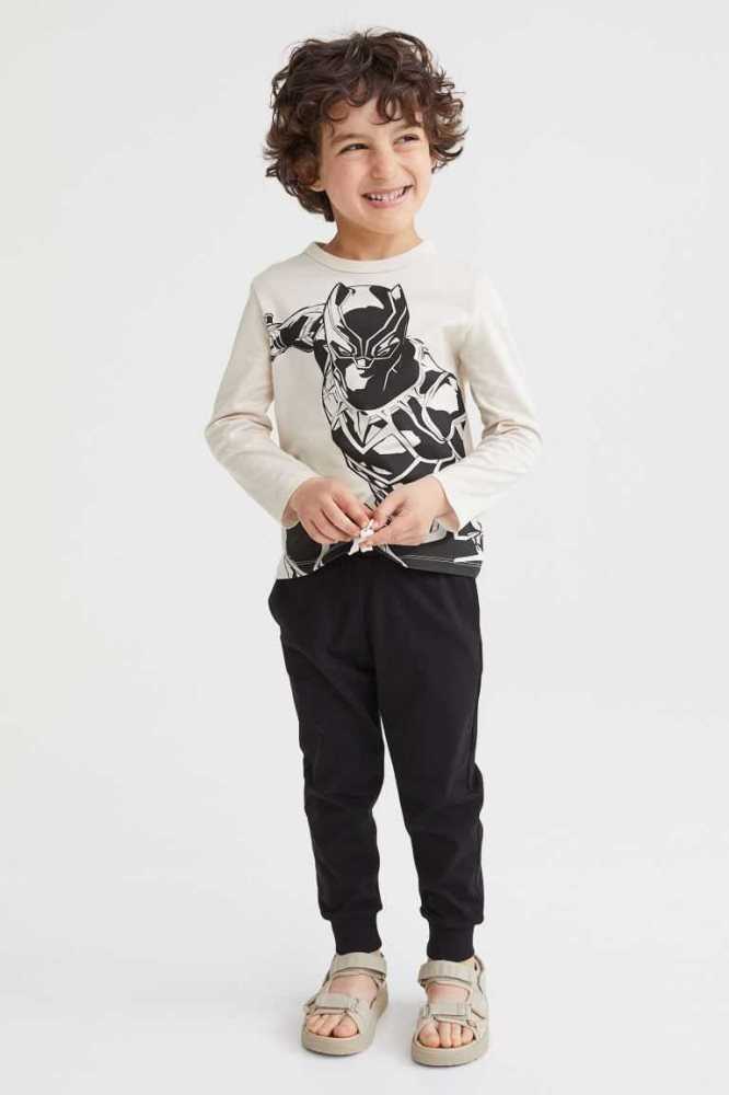 Tops H&M Printed Niños Beige Claro Negros | 307915IKJ