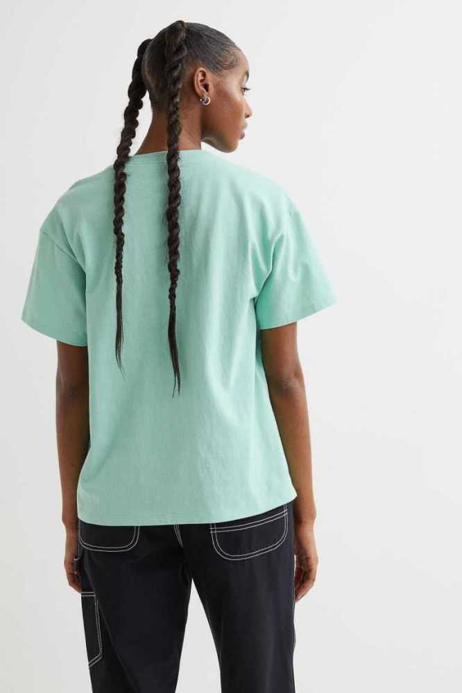 Tops H&M Printed T-shirt Mujer Verdes Claro | 760135QHU