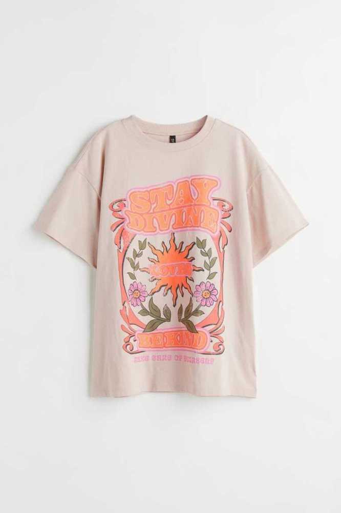 Tops H&M Printed T-shirt Mujer Verdes Claro | 760135QHU