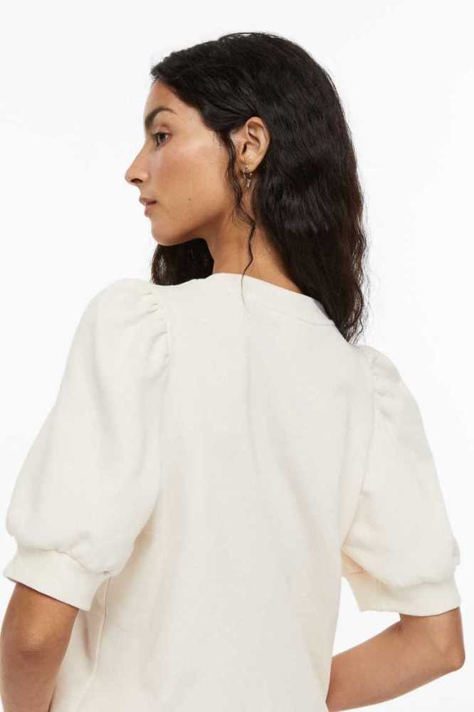 Tops H&M Puff-sleeved Mujer Creme | 641589KIX