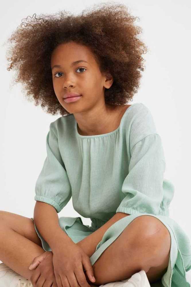 Tops H&M Puff-sleeved Niños Verdes Claro | 721368FHZ