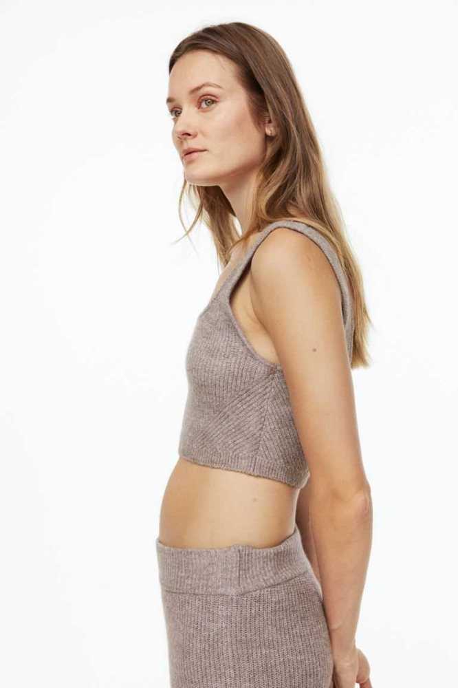 Tops H&M Rib-knit Crop Mujer Beige Oscuro | 402683TBK