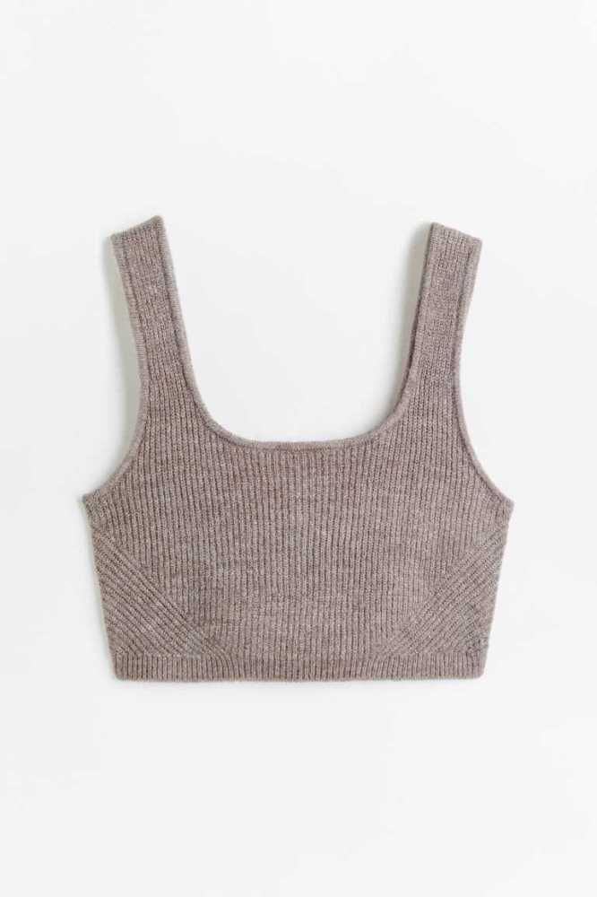 Tops H&M Rib-knit Crop Mujer Beige Oscuro | 402683TBK