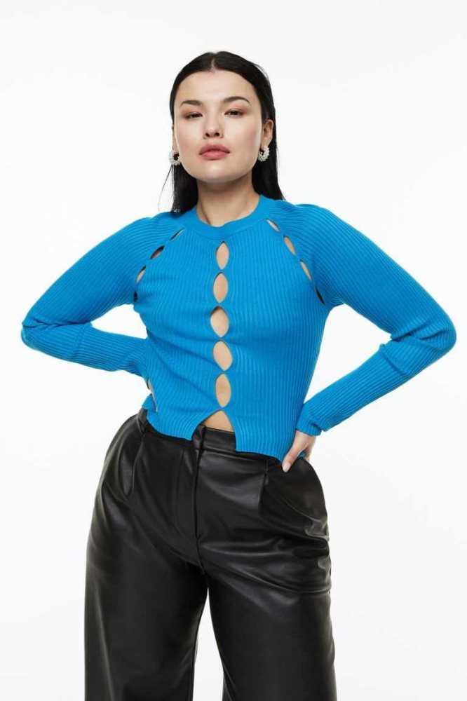 Tops H&M Rib-knit Cut-out Mujer Azules Claro | 062745WKV