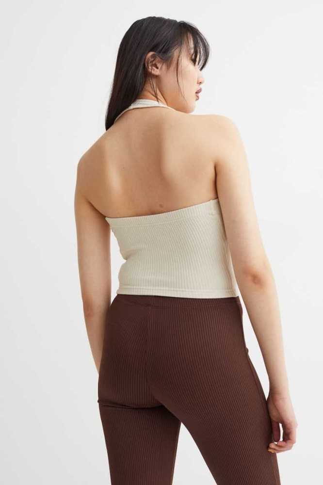 Tops H&M Rib-knit Halterneck Mujer Beige Claro | 351982JVZ