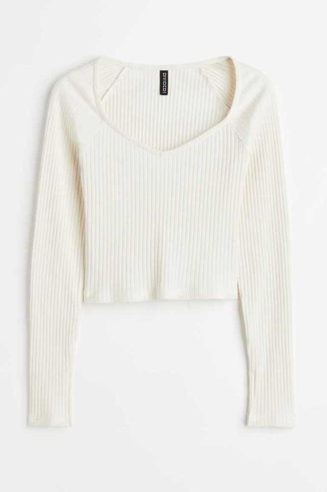 Tops H&M Rib-knit Mujer Azules Claro | 039674EBH