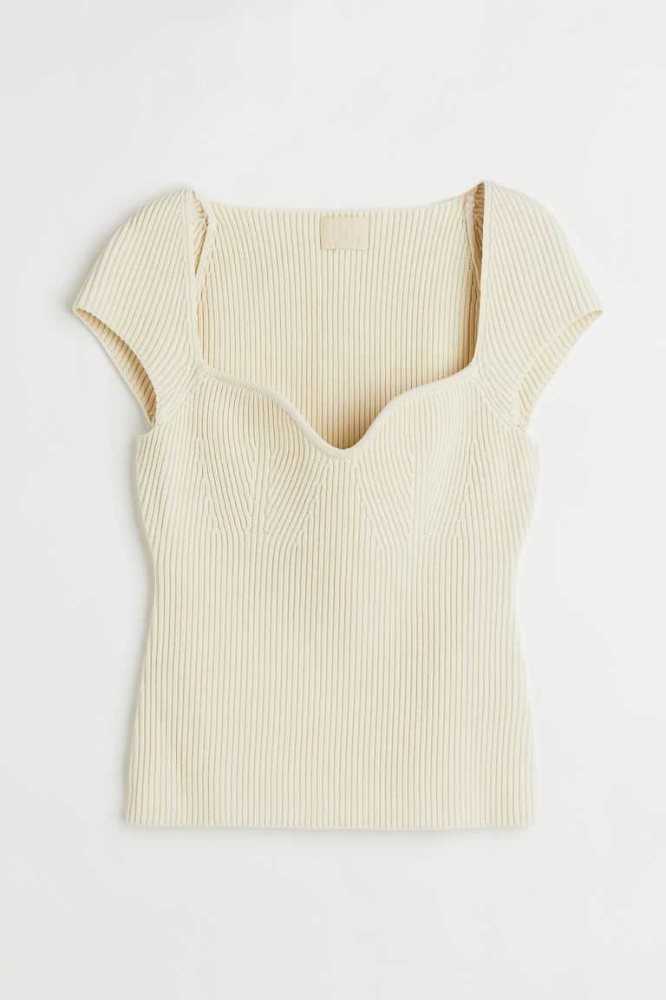 Tops H&M Rib-knit Mujer Beige Claro | 561387PKL