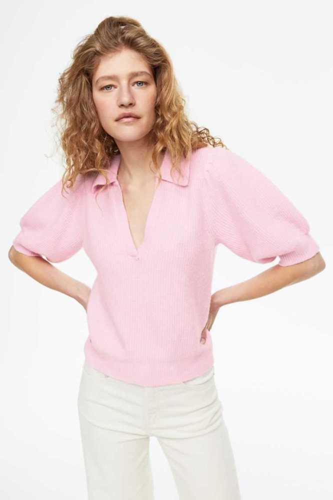 Tops H&M Rib-knit Mujer Rosas Claro | 796140CDJ