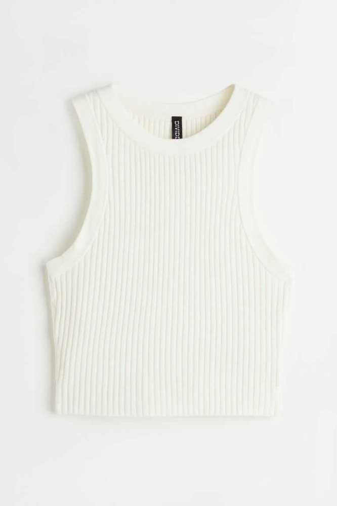 Tops H&M Rib-knit Sueter Vest Mujer Blancos | 983267GBM