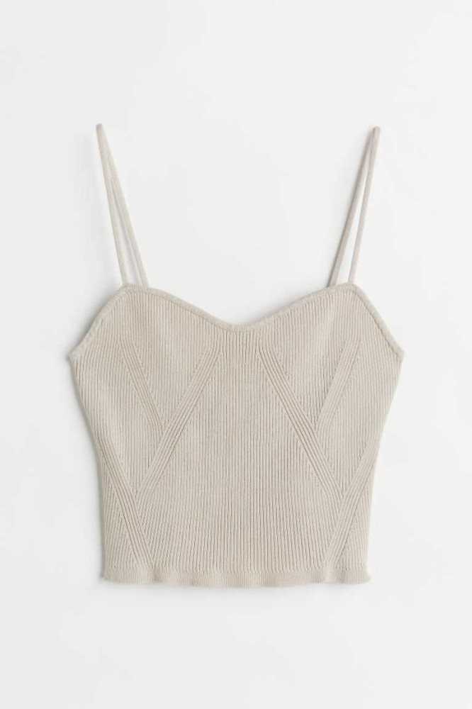 Tops H&M Rib-knit Tank Mujer Beige Claro | 602547VYI