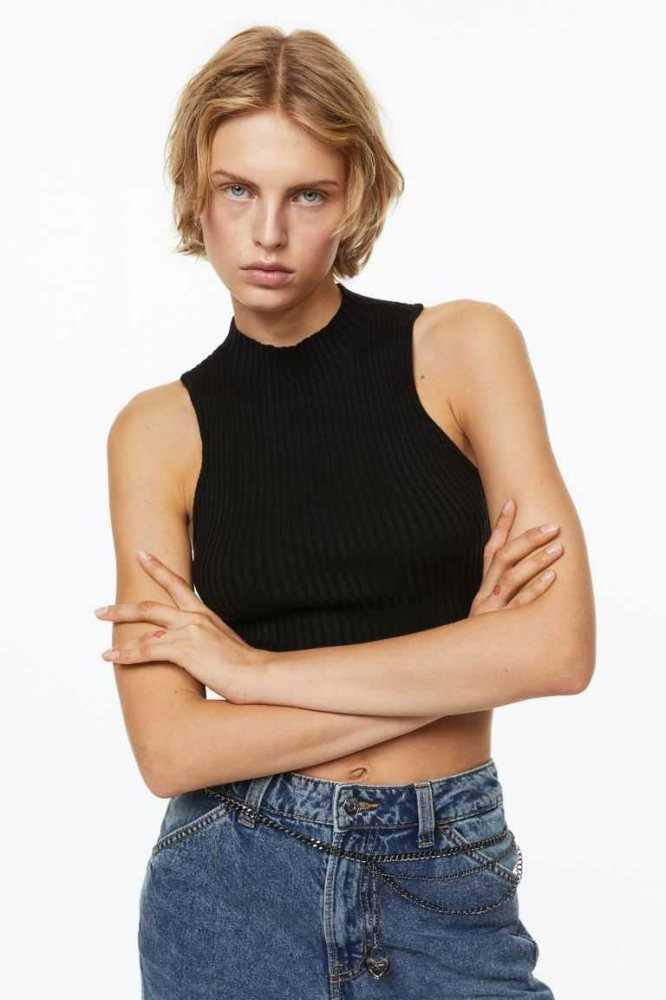 Tops H&M Rib-knit Tank Mujer Negros | 297360JKO