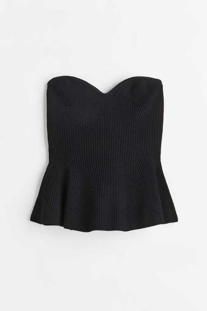 Tops H&M Rib-knit peplum Mujer Negros | 143978RED