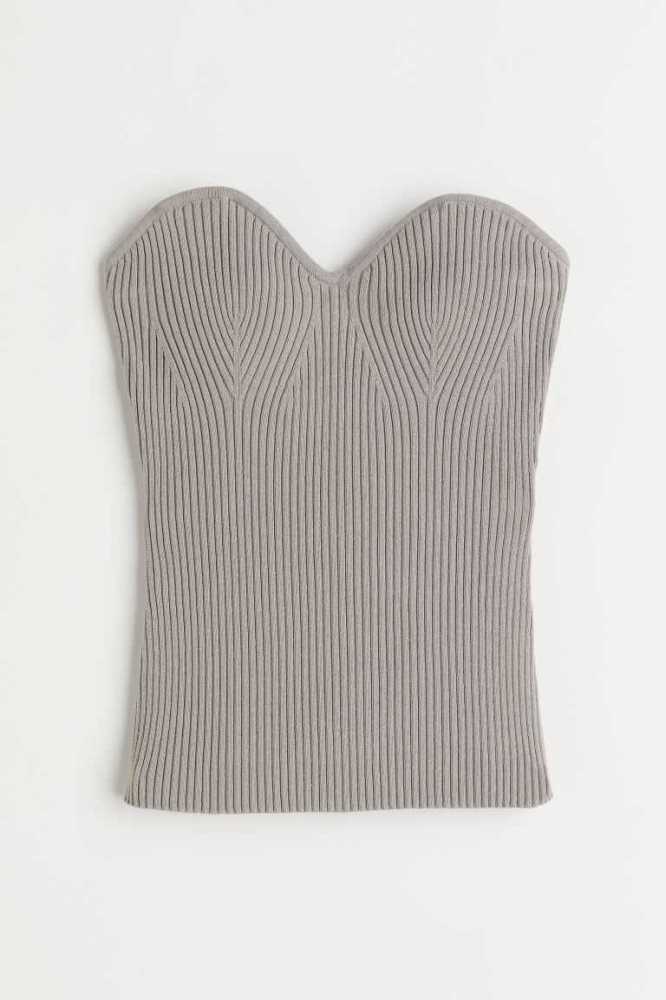 Tops H&M Rib-knit tube Mujer Grises Claro Marrom | 417598RUV