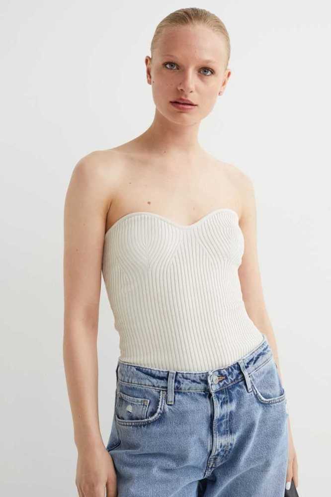 Tops H&M Rib-knit tube Mujer Grises Claro Marrom | 417598RUV