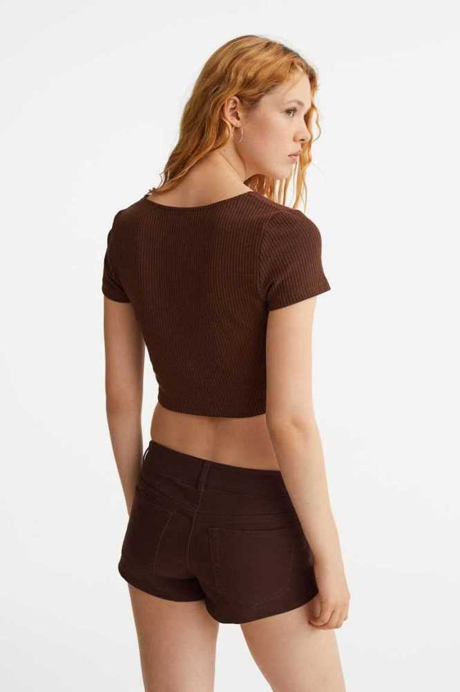 Tops H&M RibbedButterfly Detail Mujer Beige Claro | 604318LKW