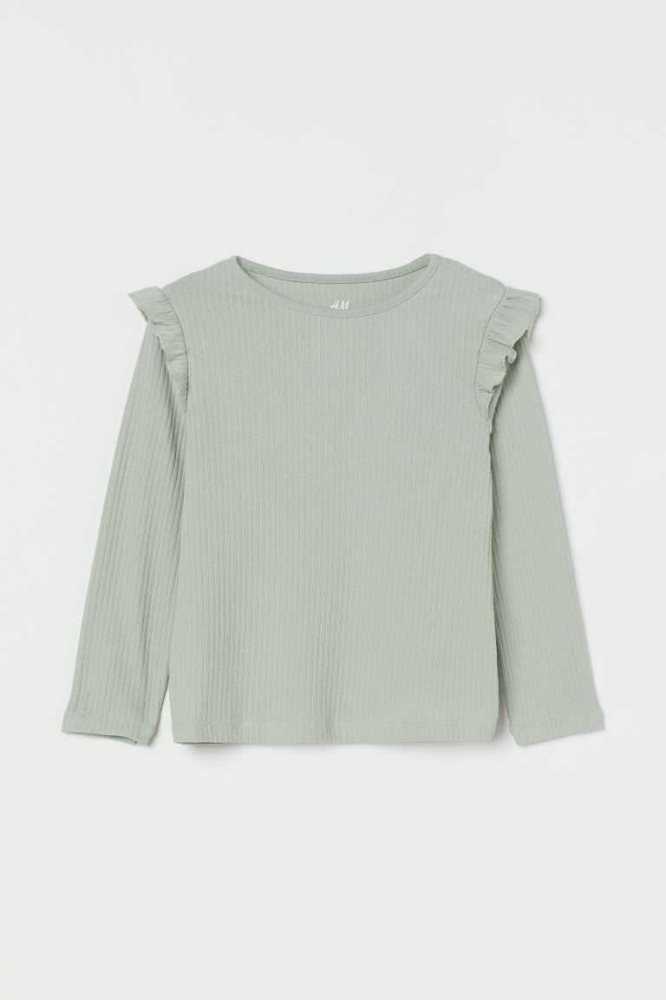 Tops H&M Ruffle-trimmed Acanalado Niños Beige Blancos | 243691ADH