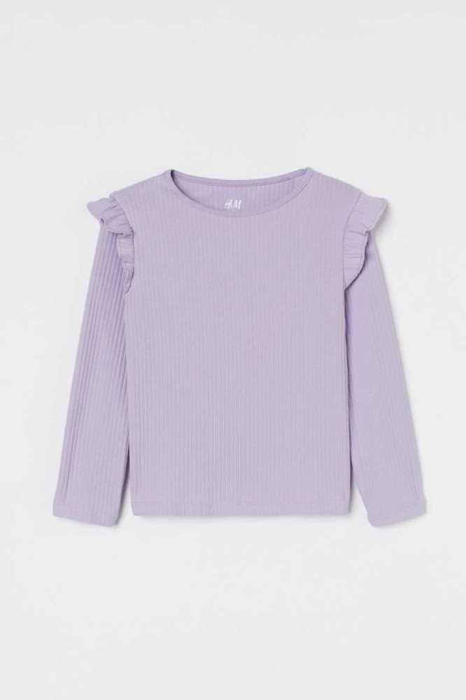 Tops H&M Ruffle-trimmed Acanalado Niños Verdes | 347529GIQ