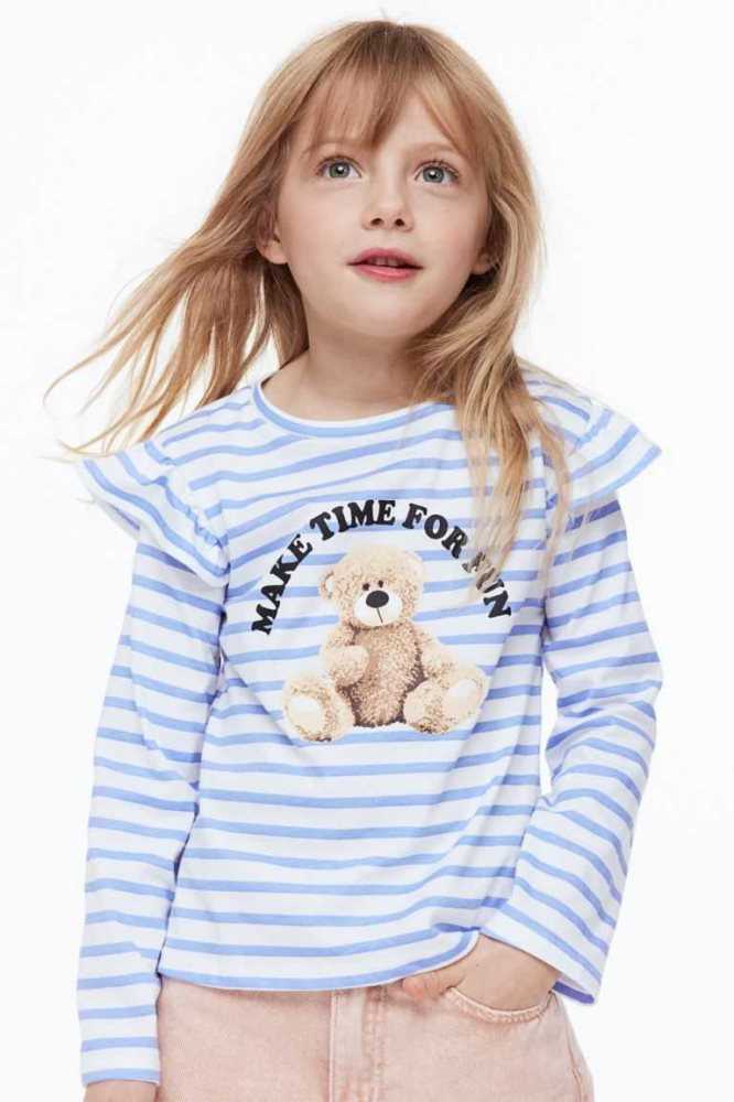 Tops H&M Ruffle-trimmed Niños Azules Claro | 142596YES