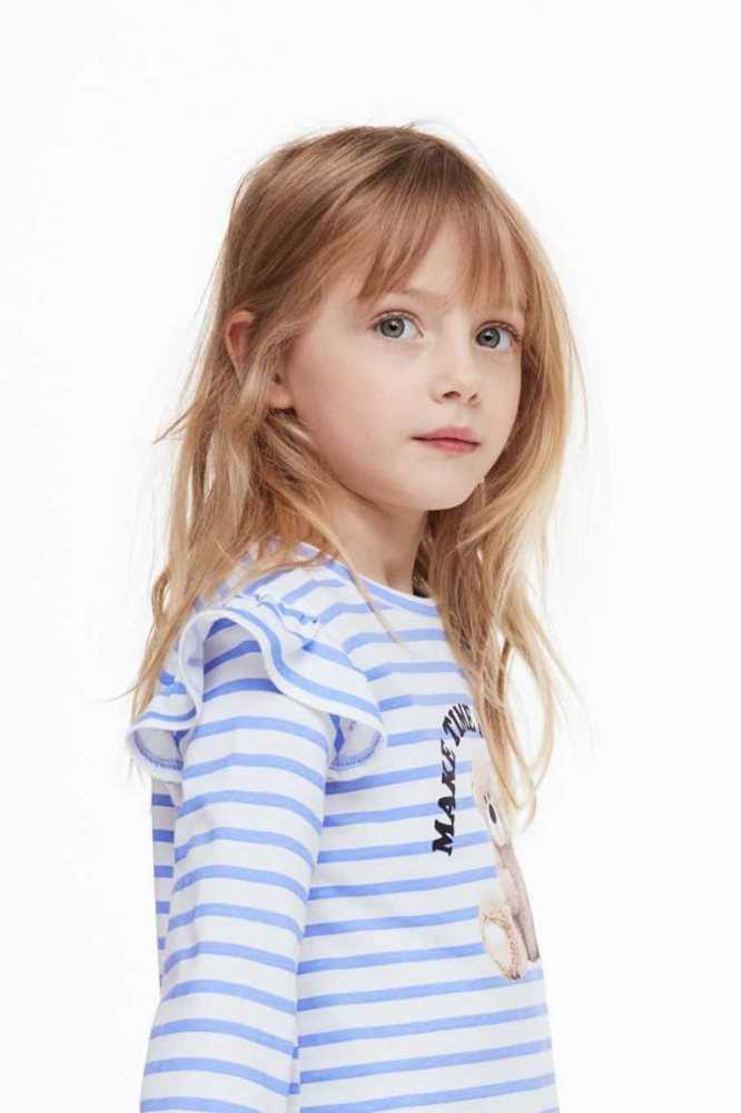 Tops H&M Ruffle-trimmed Niños Azules Claro | 142596YES