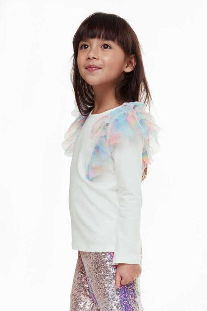 Tops H&M Ruffle-trimmed Niños Blancos | 943120NFX