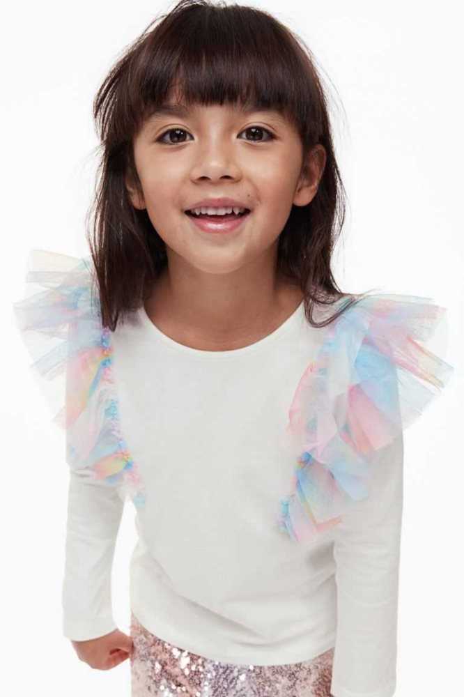 Tops H&M Ruffle-trimmed Niños Blancos | 943120NFX