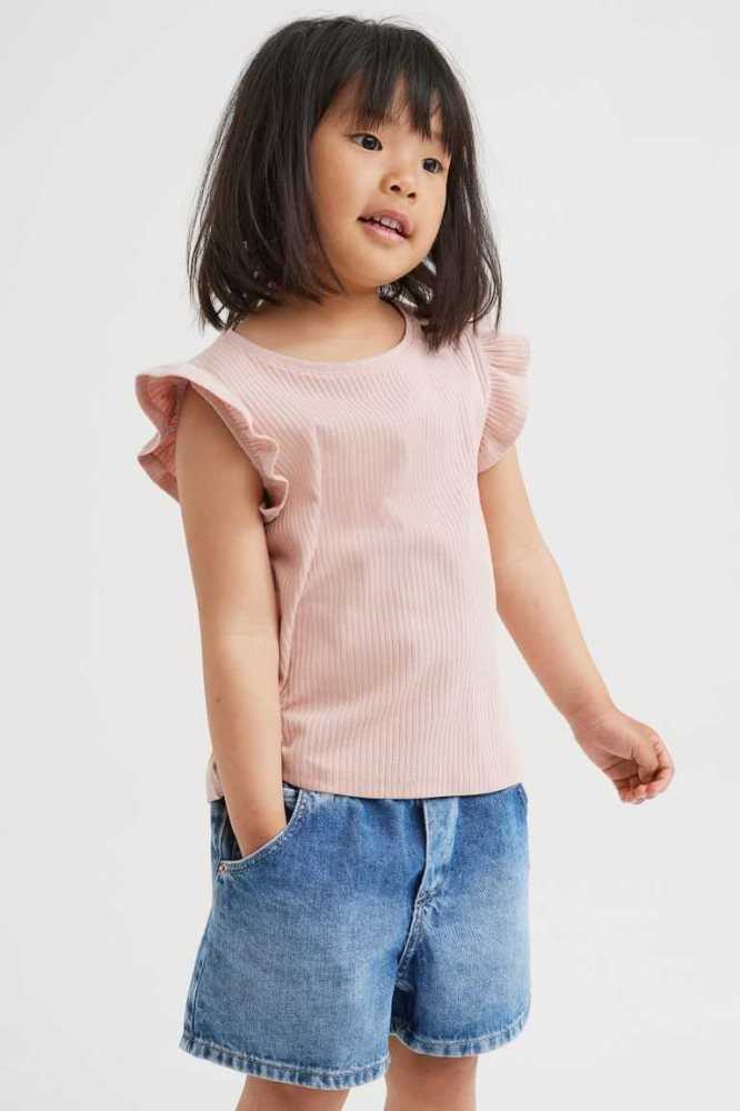 Tops H&M Ruffle-trimmed Sin Manga Niños Beige Oscuro Rosas | 374812XNY