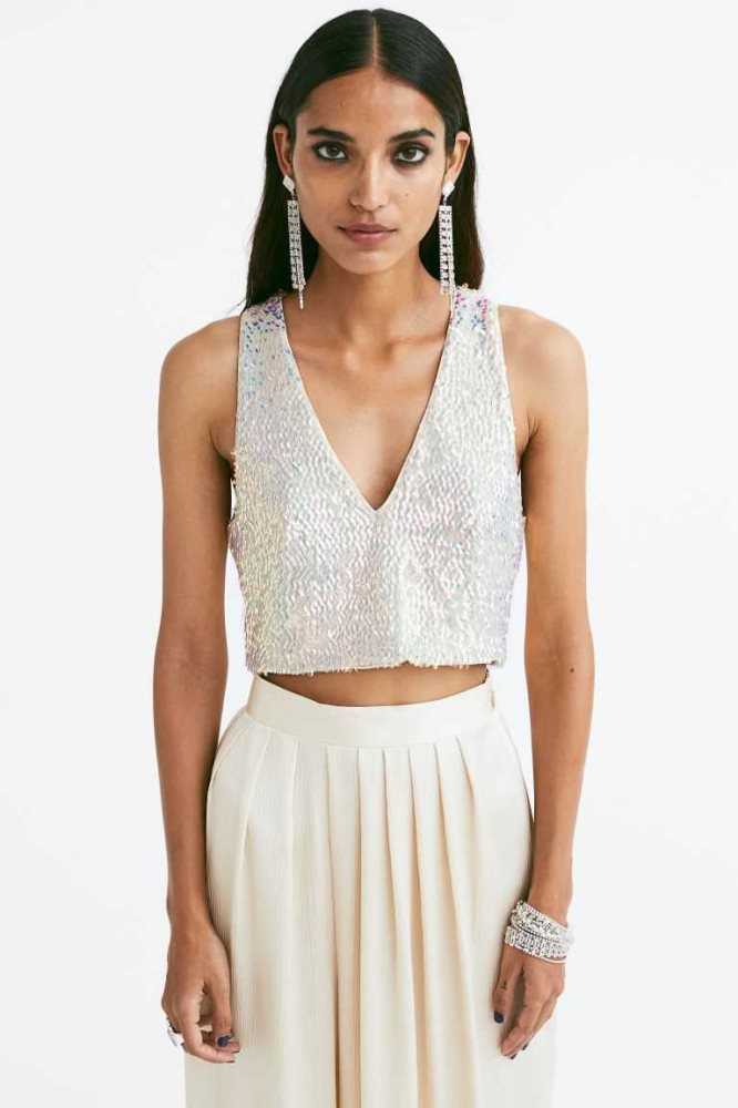 Tops H&M Sequined Crop Mujer Morados Claro | 609481BJC