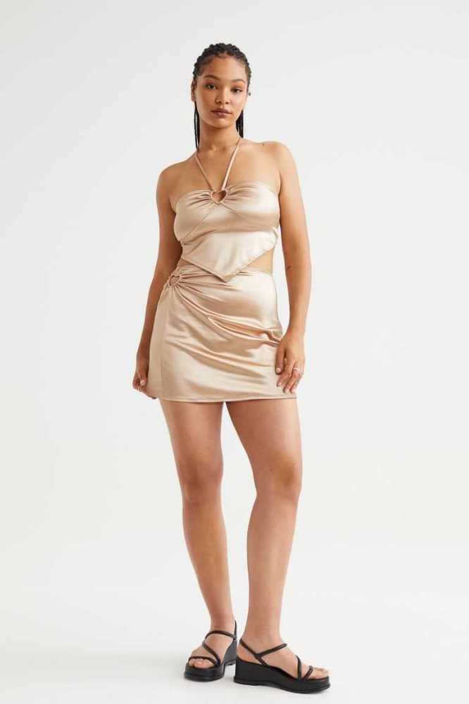 Tops H&M Shiny Halterneck Mujer Beige | 642390QYZ