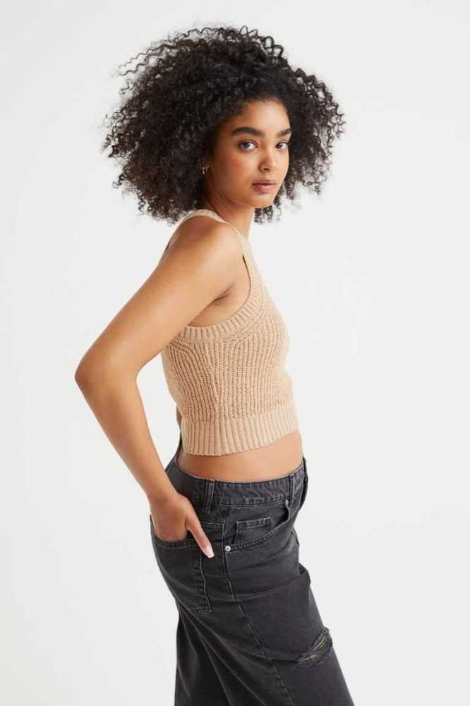 Tops H&M Sin Manga Knit Mujer Beige | 397805GVA