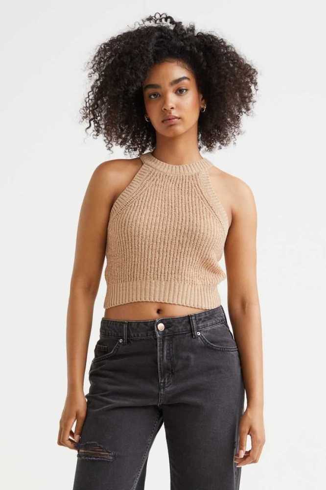 Tops H&M Sin Manga Knit Mujer Beige | 397805GVA