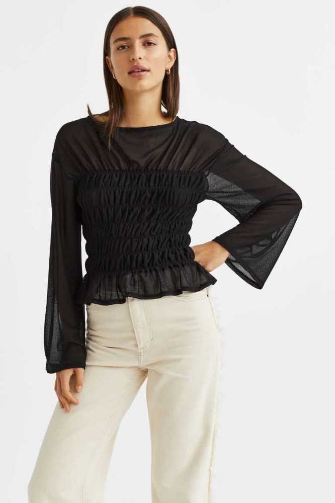 Tops H&M Smocked Mujer Negros | 319286RBU