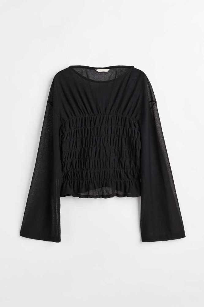 Tops H&M Smocked Mujer Negros | 319286RBU