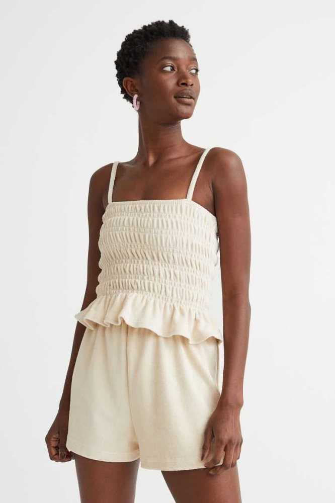 Tops H&M Smocked Terry Camisole Mujer Beige Claro | 836190UAB