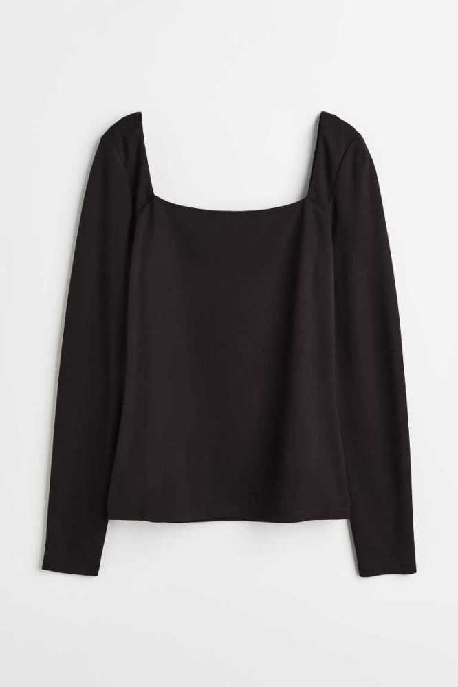 Tops H&M Square-neck Mujer Negros | 317456ABU