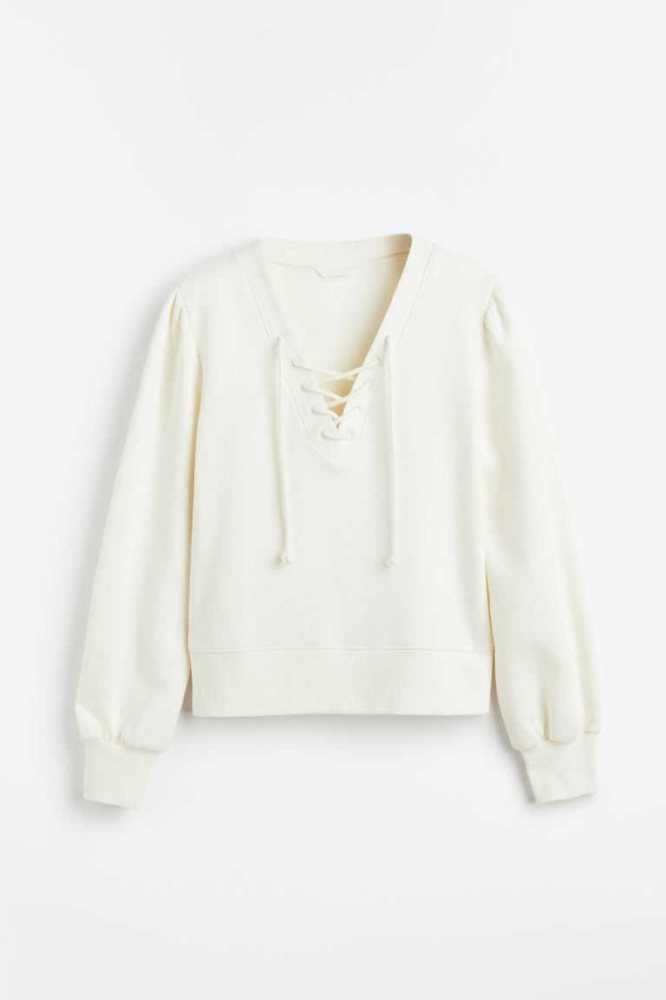 Tops H&M Sweatshirtlacing Mujer Creme | 371926IZP