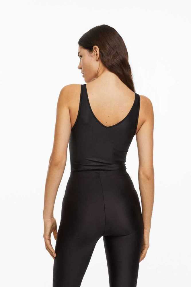 Tops H&M Tanga Bodysuit Mujer Negros | 470628OGW