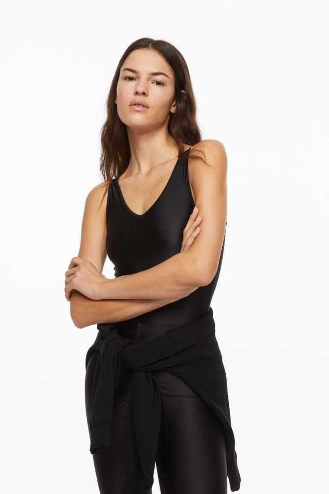 Tops H&M Tanga Bodysuit Mujer Negros | 470628OGW