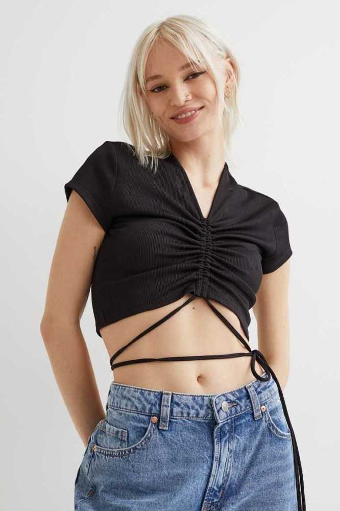 Tops H&M Tie-detail Crop Mujer Blancos | 059482BOA