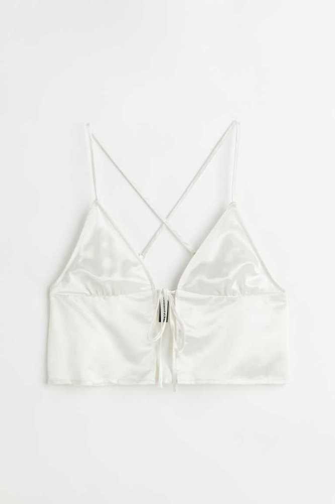 Tops H&M Tie-detail Satin Mujer Blancos | 021859GEJ