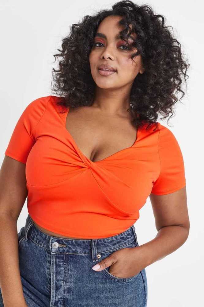 Tops H&M Twisted-detail Crop Mujer Naranjas | 976158SVK