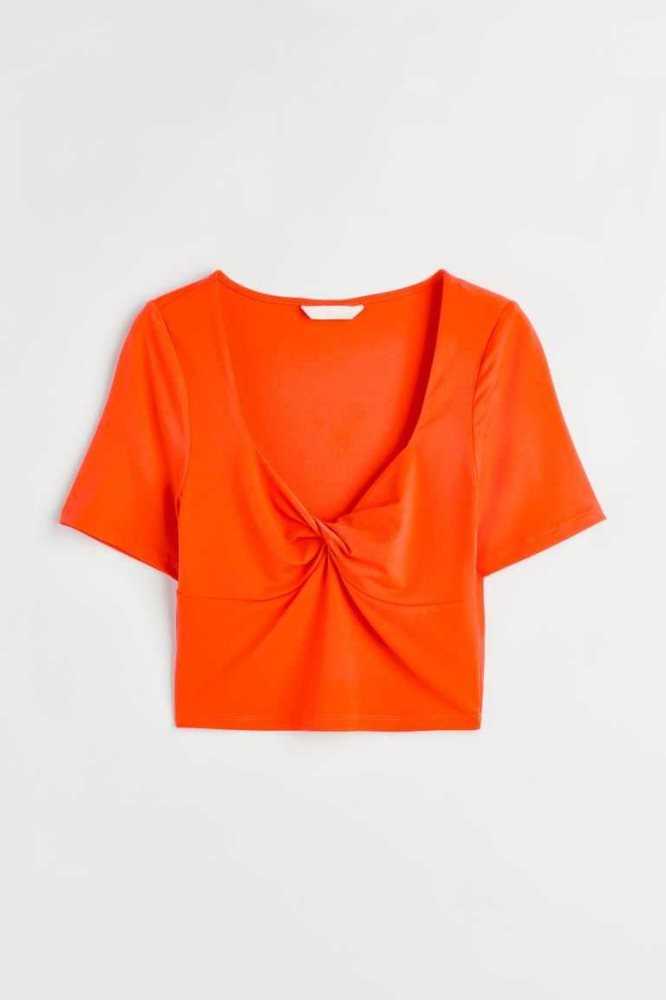 Tops H&M Twisted-detail Crop Mujer Naranjas | 976158SVK