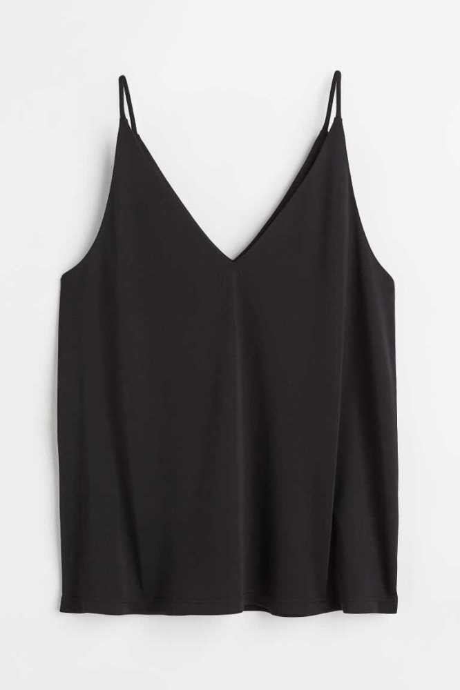 Tops H&M V-neck Camisole Mujer Negros | 918203MDN