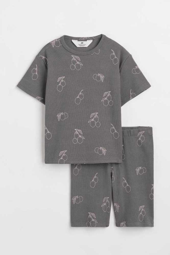 Una sola pieza H&M 2-piece Acanalado Algodon Jersey Niños Grises Oscuro Morados | 467180JGF