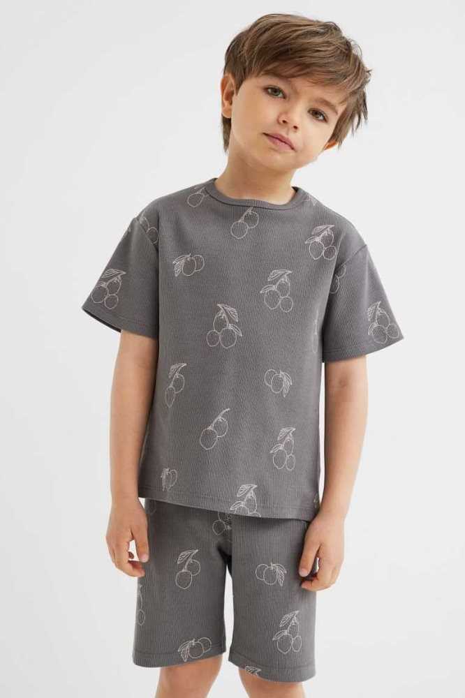 Una sola pieza H&M 2-piece Acanalado Algodon Jersey Niños Grises Oscuro Morados | 467180JGF