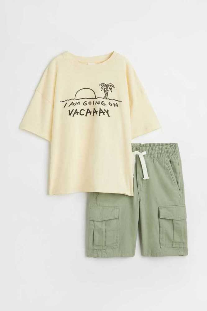 Una sola pieza H&M 2-piece Algodon Niños Kaki Verdes Beige Blancos | 326491SFU