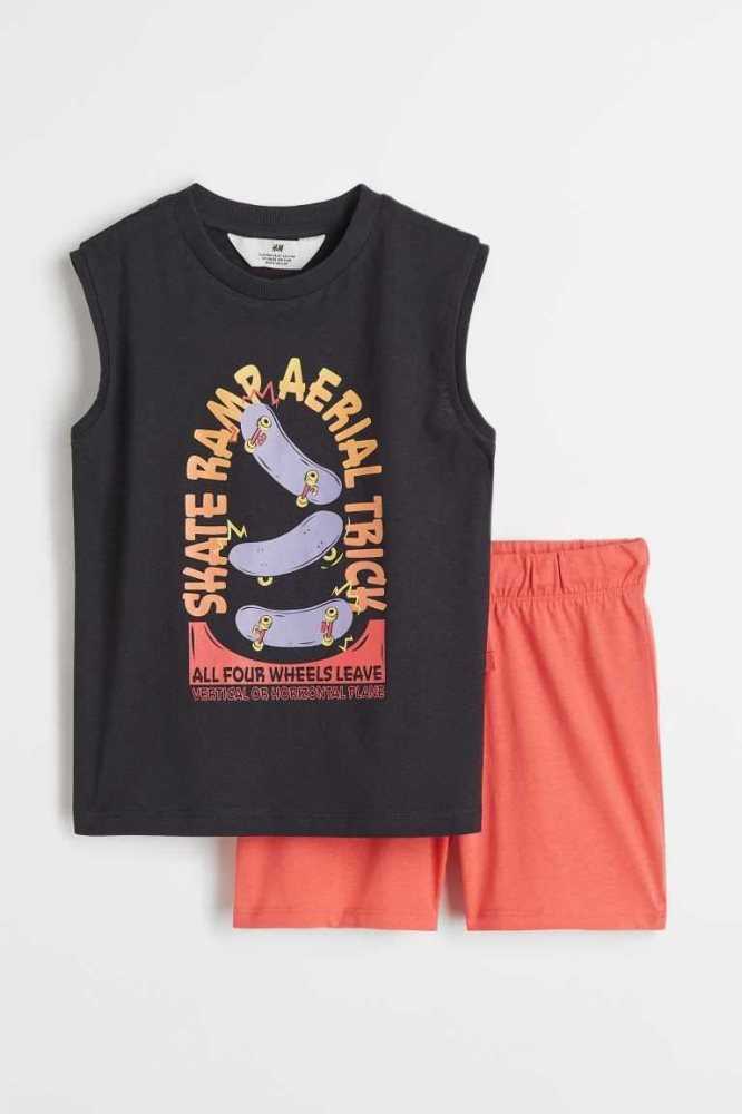 Una sola pieza H&M 2-piece Algodon Niños Negros Naranjas | 682375TKN