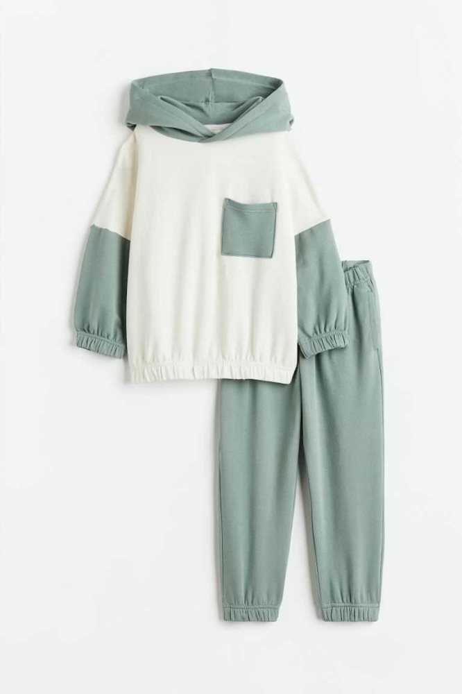 Una sola pieza H&M 2-piece Algodon Sweatshirt Niños Verde Oliva Verdes Beige Blancos | 854792GUX