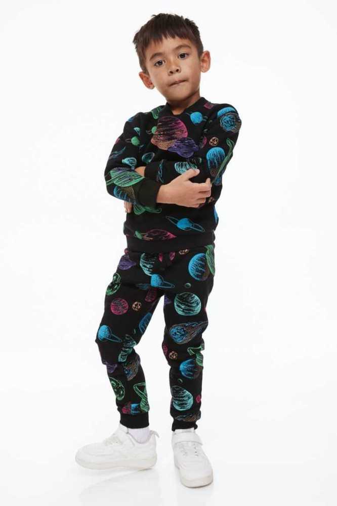 Una sola pieza H&M 2-piece Patterned Sweatshirt Niños Negros | 102967CLV